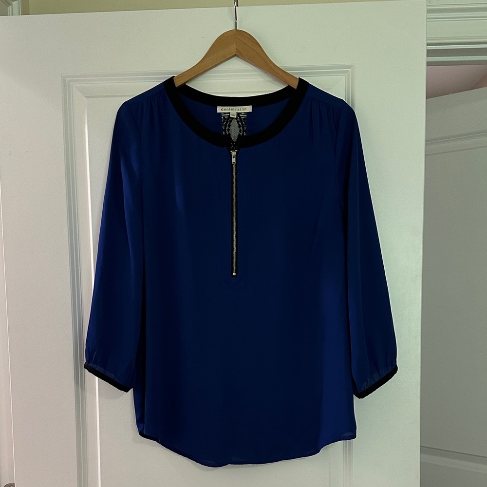 Daniel Rainn Royal Blue Blouse with Black Lace Accents